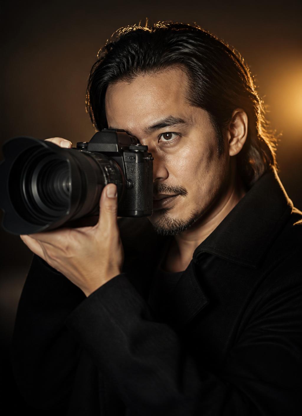 Professional photographer holding a Sony mirrorless camera